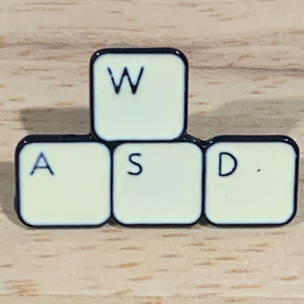 WASD Keyboard Keys Enamel Pin Gamer‎ PC Gaming White Black Lapel Hat Pin